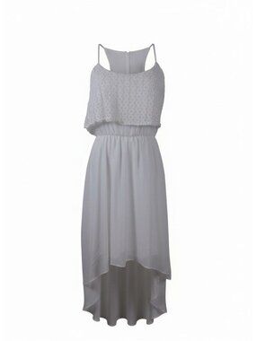 White High-Low Dress With Crochet Lace Top & Spaghetti Straps Size 4 By Bisou Bi